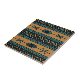 Turquoise en Tan Southwest Aztec Pattern Tegeltje