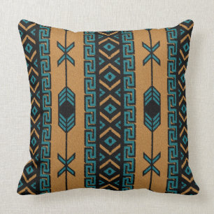 Turquoise en Tan Southwest Tribal Aztec Pattern Kussen