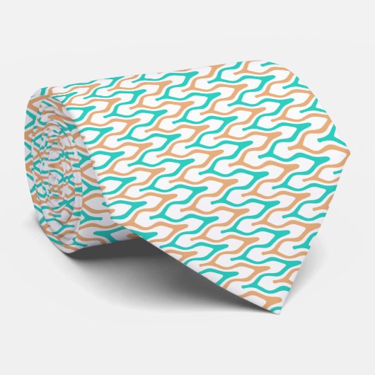 Turquoise en Taupe Golvend Chevronpatroon Stropdas (Opgerold)