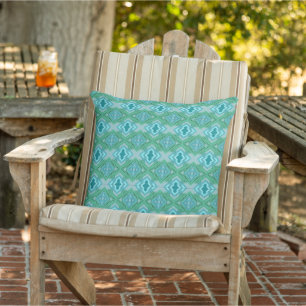Turquoise en Teal met de Hand Getekende Kunst Buitenkussen