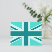 Turquoise en Teal Union Jack 2 Briefkaart (Staand voorkant)