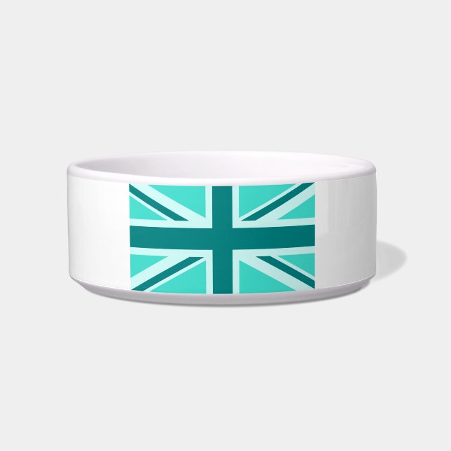 Turquoise en Teal Union Jack 2 Voerbakje (Voorkant)