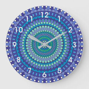 Turquoise en tealblauwe mandala grote klok