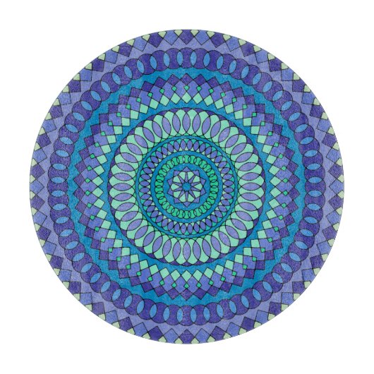 Turquoise en tealblauwe mandala snijplank (Voorkant)