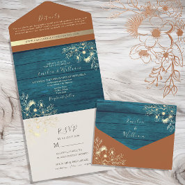 Turquoise en Terracotta Bruiloft All In One Uitnodiging