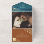 Turquoise en Terracotta Bruiloft All In One Uitnodiging (Buitenkant)