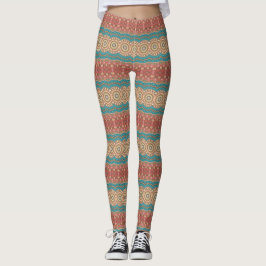 Turquoise en Terracotta Geometrisch Mandala Patroo Leggings