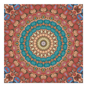 Turquoise en Terracotta Geometrisch Mandala Patroo Perfect Poster
