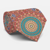 Turquoise en Terracotta Geometrisch Mandala Patroo Stropdas (Opgerold)