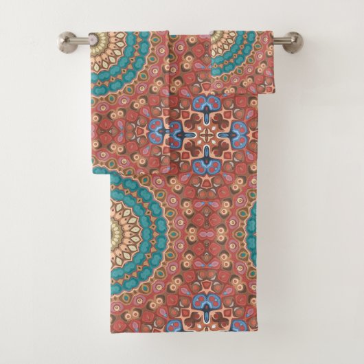 Turquoise en Terracotta geometrische mandala patro Bad Handdoek (Insitu)