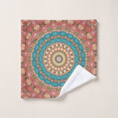 Turquoise en Terracotta geometrische mandala patro Bad Handdoek (Wasdoekje)