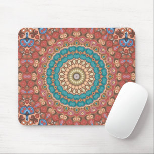 Turquoise en Terracotta geometrische mandala patro Muismat