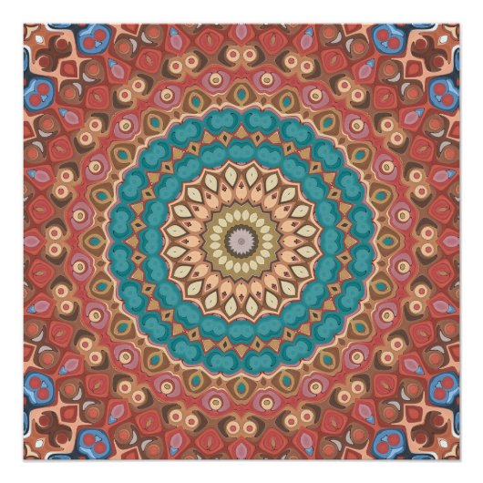 Turquoise en Terracotta geometrische mandala patro Perfect Poster (Voorkant)