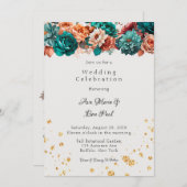 Turquoise en Terracotta Pioen Bruiloft Viering Kaart (Voorkant / Achterkant)