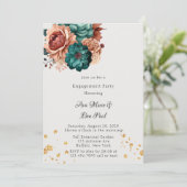 Turquoise en Terracotta Pioen Verlovingsfeest Kaart (Staand voorkant)