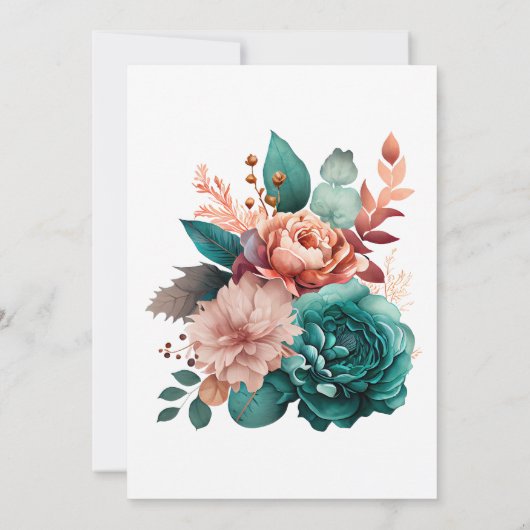 Turquoise en Terracotta Pioen Verlovingsfeest Kaart (Achterkant)