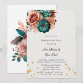 Turquoise en Terracotta Pioen Verlovingsfeest Kaart (Voorkant / Achterkant)