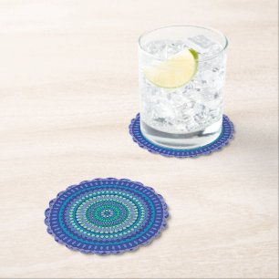 Turquoise en turkooisblauwe mandala kartonnen onderzetters