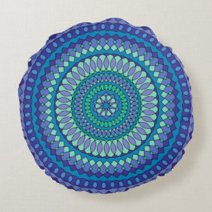 Turquoise en turkooisblauwe mandala rond kussen