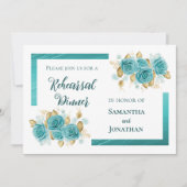 Turquoise en Turquoise Roos Elegant Oefendiner Kaart (Voorkant)