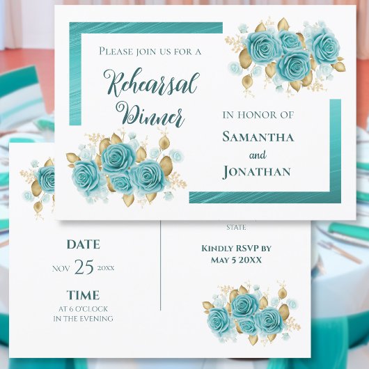 Turquoise en Turquoise Roos Elegant Oefendiner Kaart