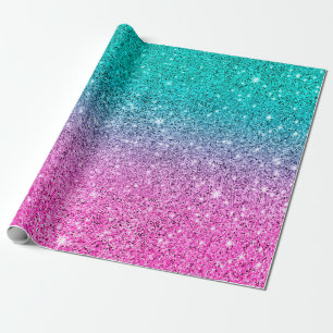 Turquoise en warme roze glitter ombre cadeaupapier