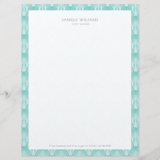 Turquoise en white Art Deco patroon Briefhoofd (Voorkant)