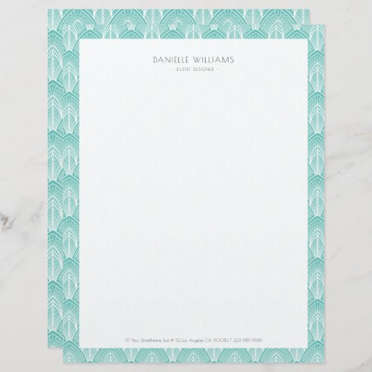 Turquoise en white Art Deco patroon Briefhoofd (Voorkant / Achterkant)