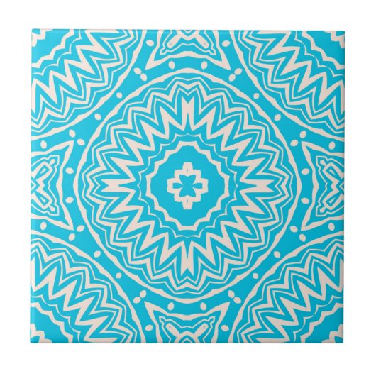 Turquoise en White Bohemian Damask Pattern Tegeltje (Voorkant)