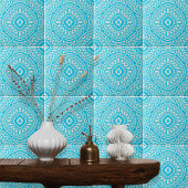 Turquoise en White Bohemian Damask Pattern Tegeltje