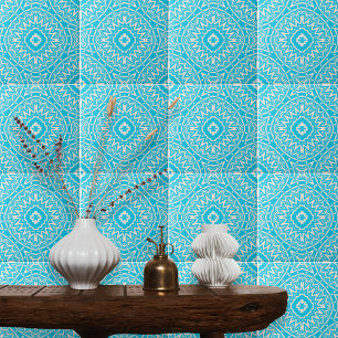Turquoise en White Bohemian  Damask Pattern Tegeltje
