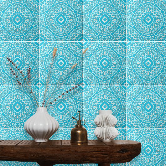 Turquoise en White Bohemian  Damask Pattern Tegeltje