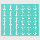 Turquoise en White Coastal Decor Anchor Cadeaupapier (Vlak)