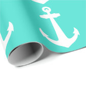 Turquoise en White Coastal Decor Anchor Cadeaupapier (Rol Hoek)