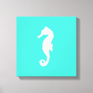 Turquoise en White Coastal Decor Seahorse Canvas Afdruk