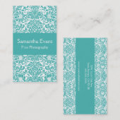Turquoise en White Damask Visitekaartje (Voorkant / Achterkant)