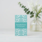 Turquoise en White Damask Visitekaartje (Staand voorkant)