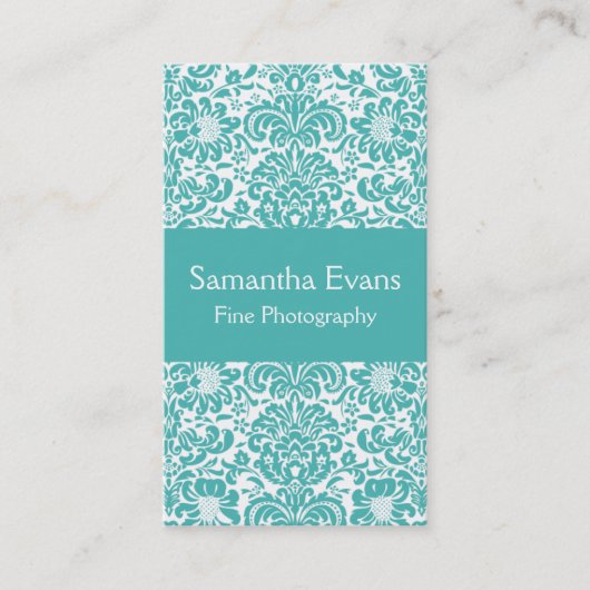 Turquoise en White Damask Visitekaartje (Voorkant)