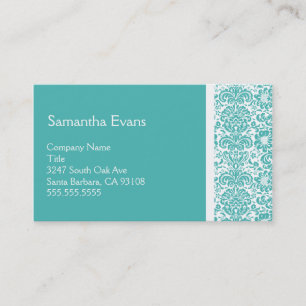 Turquoise en White Damask Visitekaartje