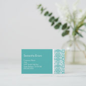 Turquoise en White Damask Visitekaartje (Staand voorkant)