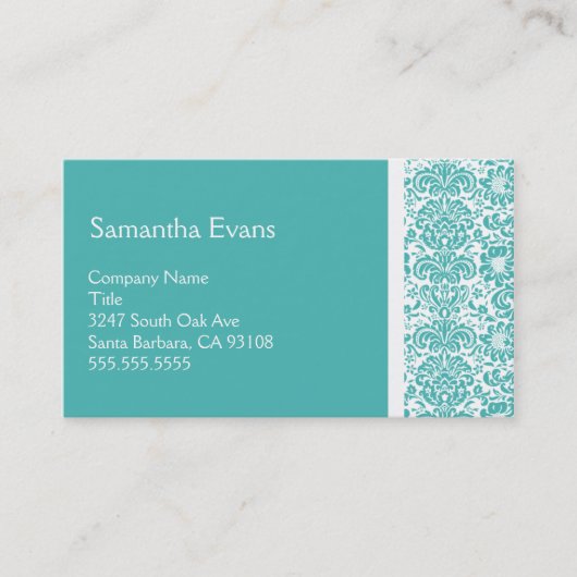 Turquoise en White Damask Visitekaartje (Voorkant)