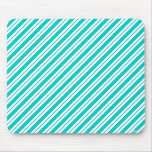 Turquoise en White Diagonal Stripes Mousepad Muismat