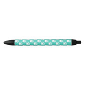 Turquoise en White Dog Paws Pattern Zwarte Inkt Pen (Voorkant)