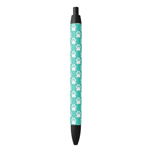 Turquoise en White Dog Paws Pattern Zwarte Inkt Pen (Voorkant Verticaal)