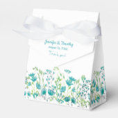 Turquoise en White Floral Personalized Wedding Bedankdoosjes (Voorkant Zijde)