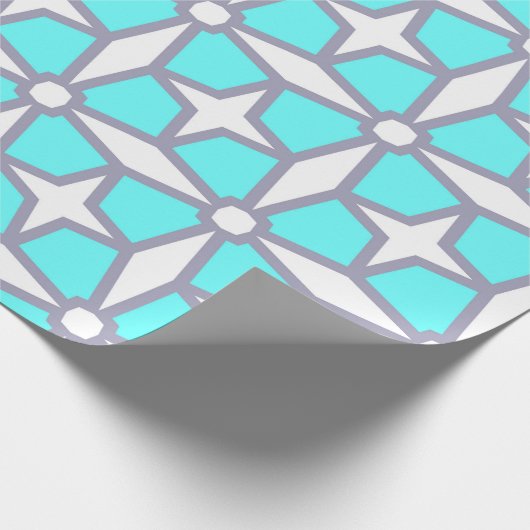 Turquoise en White Geometric Pattern Cadeaupapier (Hoek)