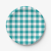 Turquoise en White Gingham Pattern Papieren Bordje (Voorkant)