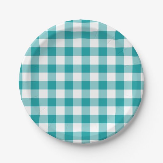 Turquoise en White Gingham Pattern Papieren Bordje (Voorkant)