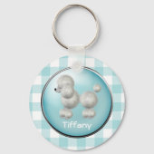 Turquoise en White Gingham & Poodle Sleutelhanger (Voorkant)