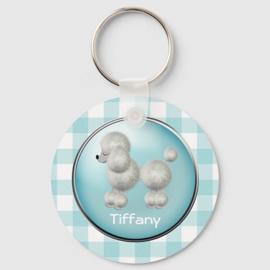 Turquoise en White Gingham & Poodle Sleutelhanger (Voorkant)